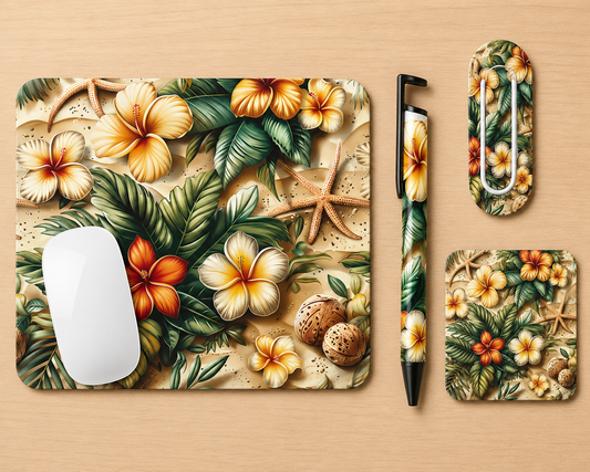Office Desk Set - Mousepad, Coaster, Pen and Large Paper Clip