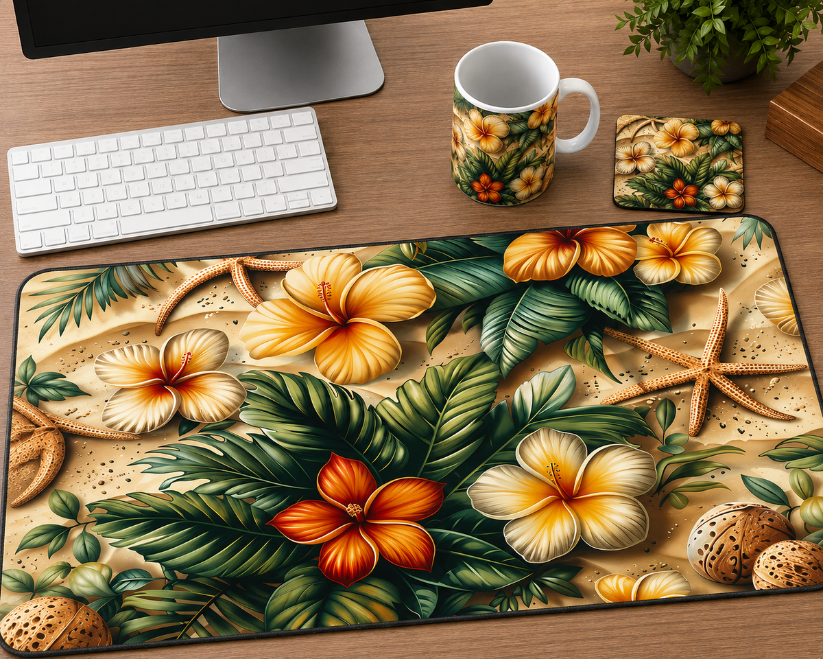Office Desk Set - Desk Mat, Coffee Mug and Coaster