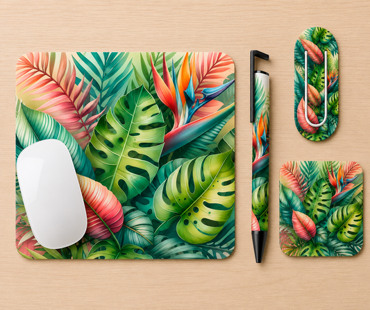 Office Desk Set - Mousepad, Coaster, Pen and Large Paper Clip